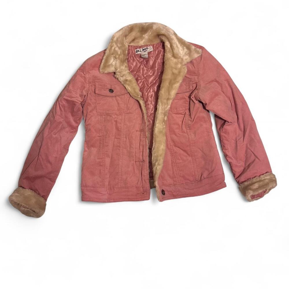 Vintage pink corduroy jacket with fur collar and lining